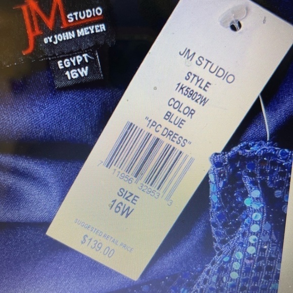JM Studio Women Plus Size Navy Blue Sequin Formal Evening Prom Dress, Sz 16W - Picture 8 of 8